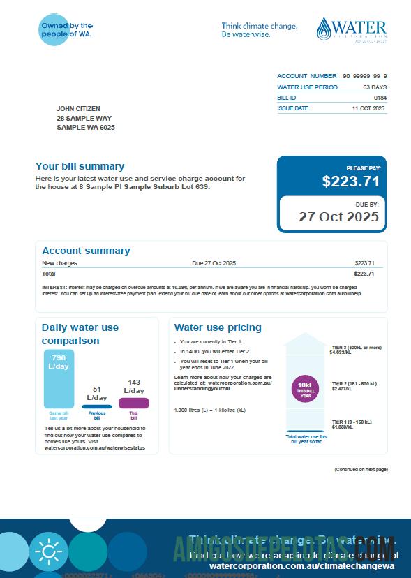 realista Modelo de conta de serviços públicos da Australia Water Corporation em formatos Word e PDF